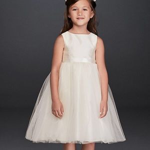 David’s Bridal Flower Girl OP218 Tea Length Ivory